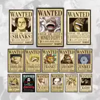 One Piece Anime Bounty Wanted Poster Of Straw Hat Crew and 4 Previous Emperors Yonko (Premium Quality No Blurred Image) Wanted 14 Poster Set