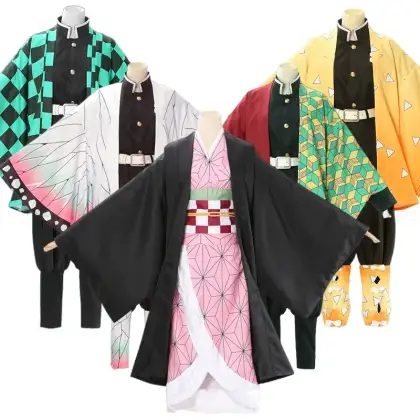 Japanese anime cosplay Kamado Tanjiro Kamado Nezuko Tomioka Giyuu Agatsuma Zenitsu Halloween makeup party wig set