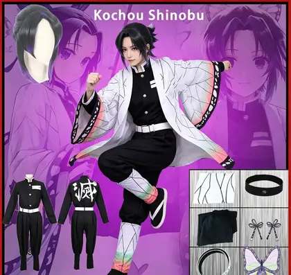 New Anime Cosplay Costume Kochou Shinobu Wig Kimono Uniform Yaiba Haori Cloak Suits Party For 