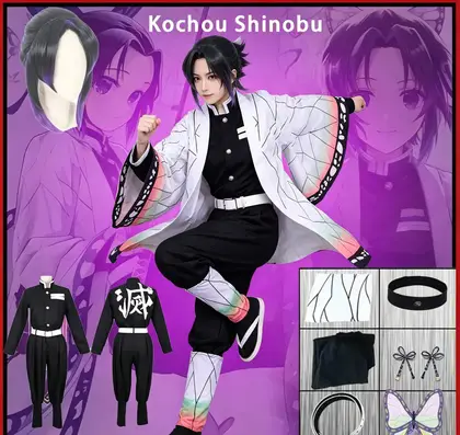 New Anime Cosplay Costume Kochou Shinobu Wig Kimono Uniform Yaiba Haori Cloak Suits Party For 