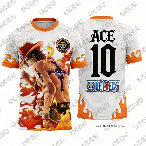 One Piece Anime Fire Fist Ace 3D Print Football Jersey For Men’s T-shirt Summer Casual Cosplay Tees Sports Kids/ Tops