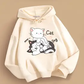 Dog & Cat print Hoodie For Women