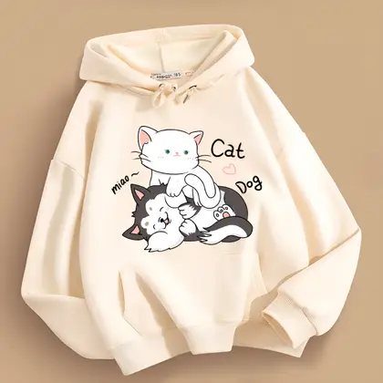 Dog & Cat print Hoodie For Women