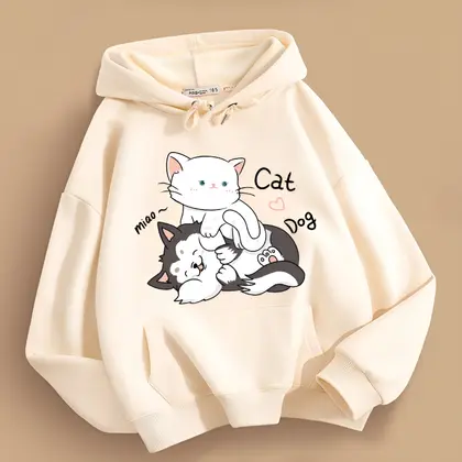 Dog & Cat print Hoodie For Women