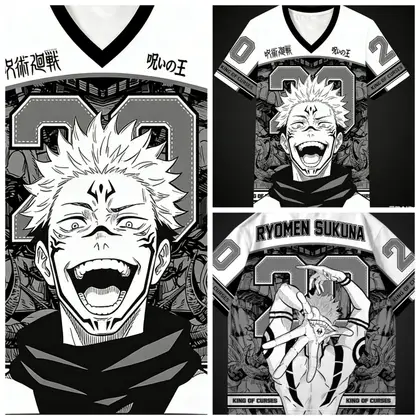 Latest Jujutsu Kaisen Jerseys for Boys, Girls, and Children; American Football Uniforms; Anime Merchandise; Short-sleeved Shirts