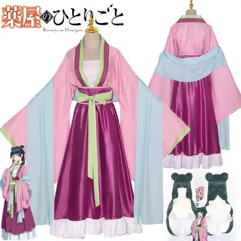 2025 New Maomao Cosplay Costume Wig Anime The Apothecary Diaries Pink Dress Halloween Party for Women