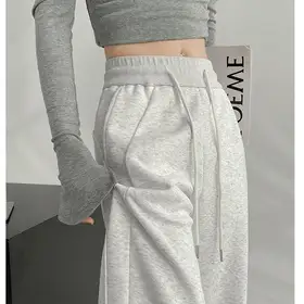 Chic 2025 Gray Sweatpants Female Casual Straight Leg Trousers Girls Korean High Waist Baggy Pants Lady Comfortable Slacks