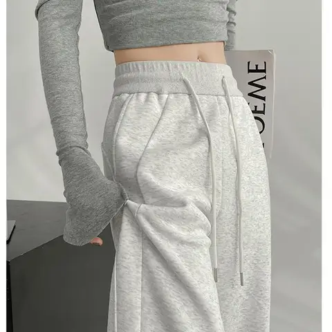 Chic 2025 Gray Sweatpants Female Casual Straight Leg Trousers Girls Korean High Waist Baggy Pants Lady Comfortable Slacks