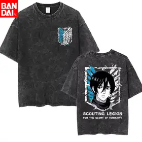 Anime Attack Retro Washed Printed T-shirt Mikasa Ackerman Ellen Jagger Free Wings Men's Summer T-shirt