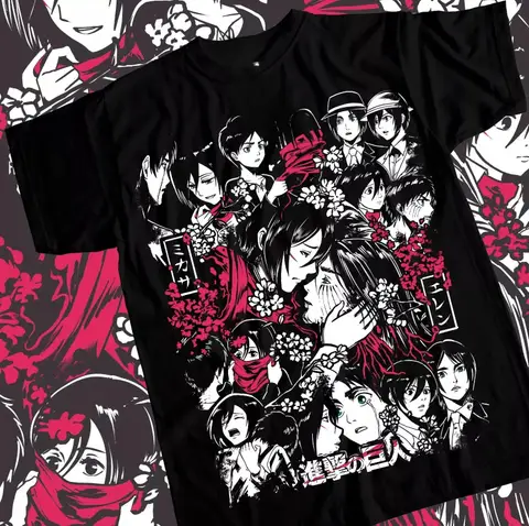 Hot-Blooded Anime Attack on Titan Eren and Mikasa O-Neck Cotton Print T-shirt Men Women Summer Tee Loose Casual Oversized Top