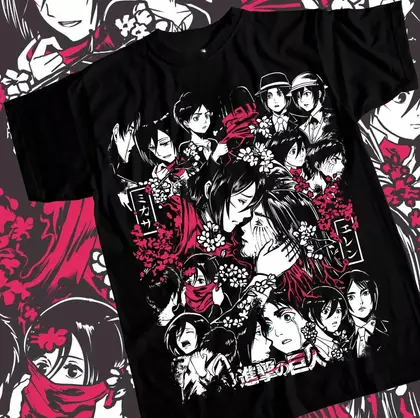 Hot-Blooded Anime Attack on Titan Eren and Mikasa O-Neck Cotton Print T-shirt Men Women Summer Tee Loose Casual Oversized Top