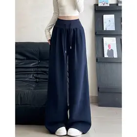 Girls Retro Solid Low Waist Sweatpants Female Korean Baggy Casual Daily Trousers Women Comfortable Straight Leg Pants