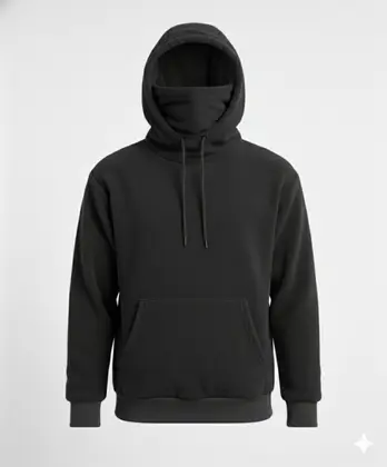 Men's Fleece Ninja Mask  Hoodie - High Neck cover- Built-In- Face Covering