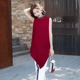 Women Chiffon Summer Neck Embroidery O-Neck Sleeveless Casual Loose Basic T-Shirt - Yellow