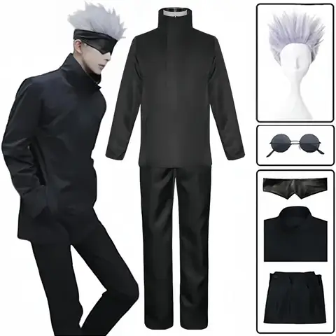 Anime Jujutsu Satoru Gojo Cosplay Costume Eye Patch  Free Glasses Halloween Party Men Women