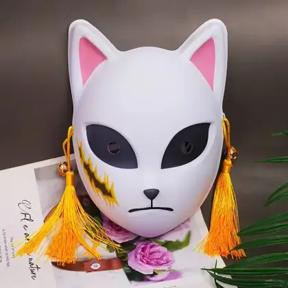 Japanese Anime Demon Fox Mask Cosplay Sabito Makomo Tanjiro Thicker Plastic Animal Masks Halloween Party Costume Props Deluxe
