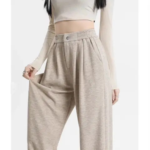 Hot Sale Girls Loose Fit Casual Pants Female Solid Color High Waist Trousers Lady Classic Fashion Straight Leg Pants