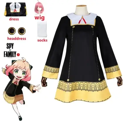 Anime Spy Family Anya Fake Cosplay Costume Toddler Children Anya Cospla Kawaii Black Dress Party Clothes parrucca Halloween Wome