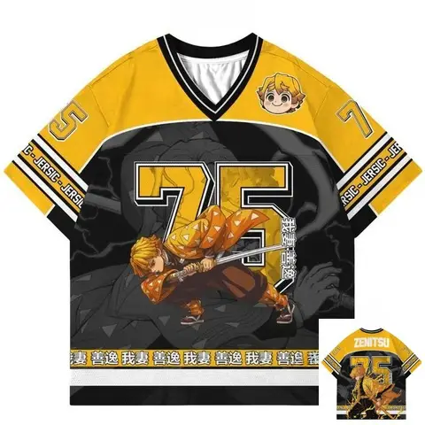 Demon Slayer Zenitsu Agatsuma Anime Series Number 75 Jersey Oversize  Baseball Hockey Outfit T-shirt Daily Unisex Tops Tees