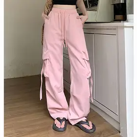 New Ins Designer Female High Waist Trousers Girls Loose Fit Solid Baggy Cargo Pants Women Korean Straight Leg Pants