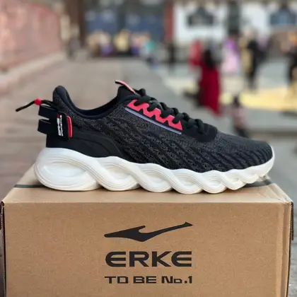 ERKE Training Shoes For Men All Season Mesh Phylon Sport Style Black Red Sneakers 11120214440-001