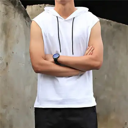 New Men’s Cotton Soft Sleeveless Workout Hoodie