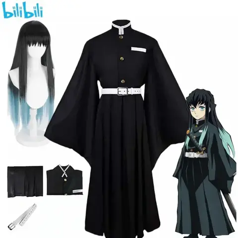 2025 Halloween Anime Demon Slayers Kimetsu   Yaiba  kitou Muichirou   Kostuums Kisatsutai Uniform Pruik Halloween Feestkostuum