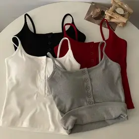 Style Cocoa Knit Snap Down Cami Crop Top  For Girls