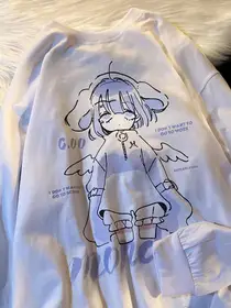 Harajuku Anime Girl Design Womens Sweatshirts Couples Kawaii Hoodie Comfortable Crewneck Clothes All-Match Fleece Streetwear
