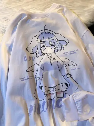 Harajuku Anime Girl Design Womens Sweatshirts Couples Kawaii Hoodie Comfortable Crewneck Clothes All-Match Fleece Streetwear