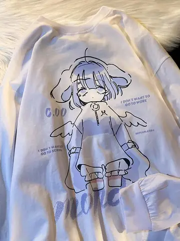 Harajuku Anime Girl Design Womens Sweatshirts Couples Kawaii Hoodie Comfortable Crewneck Clothes All-Match Fleece Streetwear
