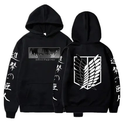 Hot Anime Attack on Titan Hoodies Print Hooded Men Clothes Sweatshirt Harajuku Regular Length Front Pocket Detail Long Sleeve