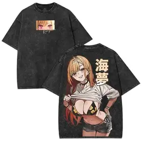 My Dress-Up Darling Marin T-shirt Men's Clothing Cute Anime Vintage Washed Oversized T Shirt High Quality Cotton Tees Tops