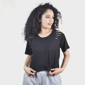 Shangrila Razor Cut Crop T-Shirt For Women - Black | Single Size | Fashion | Summer T-Shirts For Women