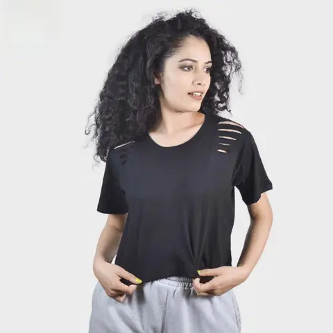 Shangrila Razor Cut Crop T-Shirt For Women - Black | Single Size | Fashion | Summer T-Shirts For Women