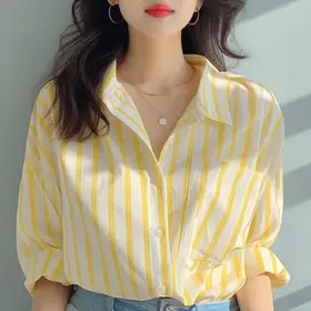 Women's Striped Long Sleeved Shirts New Lapel Top Fashion Style Korean Version Sunscreen Design Casual Blouse