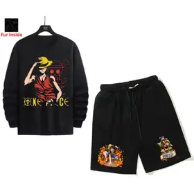 Luffy Anime Combo Printed Sweatshirt And Half Pant For Men And Women