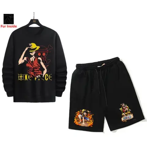 Luffy Anime Combo Printed Sweatshirt And Half Pant For Men And Women
