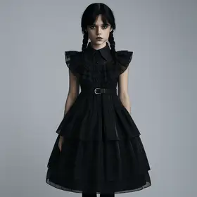 Uniforms Wednesday Addams Cosplay Costume Black Dress Princess Gown Girls Halloween Costume Cosplay Dress Gothic Style Kids Halloween Outfits Prom