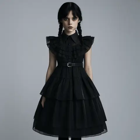Uniforms Wednesday Addams Cosplay Costume Black Dress Princess Gown Girls Halloween Costume Cosplay Dress Gothic Style Kids Halloween Outfits Prom