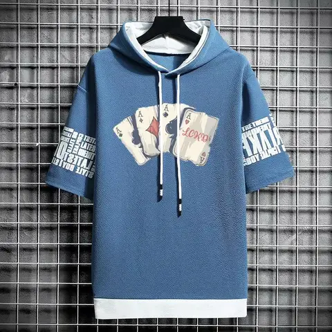HOT T Shirt for Men Clothing Streetwear Hoodies Korea 반팔티 Casual Hat T-shirt Print Graphic Tshirt Anime Sports Gym Oversized Hoodie