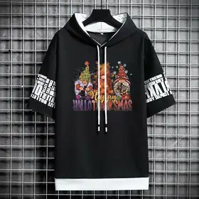 New style T Shirt for Men Clothing Streetwear Hoodies Korea 반팔티 Casual Hat T-shirt Print Oversized Graphic Tshirt Anime Sports Gym Hoodie