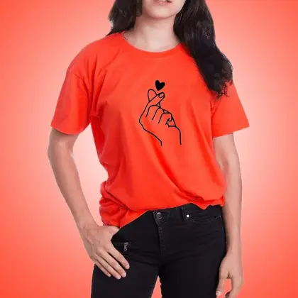Red Casual Finger Printed T-Shirt For Women