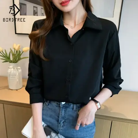 Black Plain Formal Full Sleeve Shirt For Women / ST