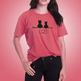 Binay Embroidery Tomato Red Cat Printed Cotton T-Shirt For Women- Fashion | T-Shirts For Women | Women's Upper Wear |