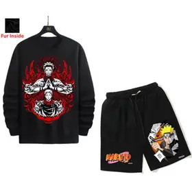 Naruto on Titan Anime Combo Printed Sweatshirt And Half Pant For Men And Women