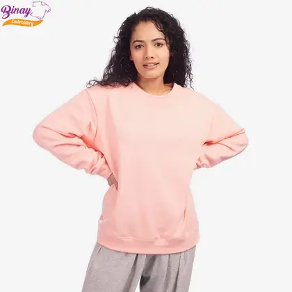 Binay Embroidery Baby Pink Full Sleeve Plane Light Weight Sweatshirt T-shirt -For Women - Fashion | T-Shirts |