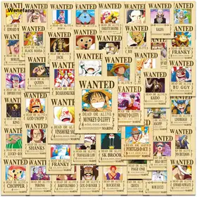 Wenefang 10/30/50pcs Anime One Piece Wanted Posters Stickers for Kids DIY High Quality Phone Laptop Car Wall Waterproof Cool Luffy Zoro Sticker Toys
