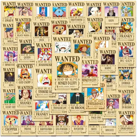 Wenefang 10/30/50pcs Anime One Piece Wanted Posters Stickers for Kids DIY High Quality Phone Laptop Car Wall Waterproof Cool Luffy Zoro Sticker Toys