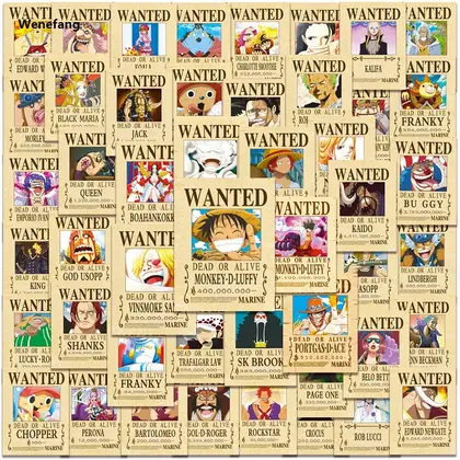 Wenefang 10/30/50pcs Anime One Piece Wanted Posters Stickers for Kids DIY High Quality Phone Laptop Car Wall Waterproof Cool Luffy Zoro Sticker Toys
